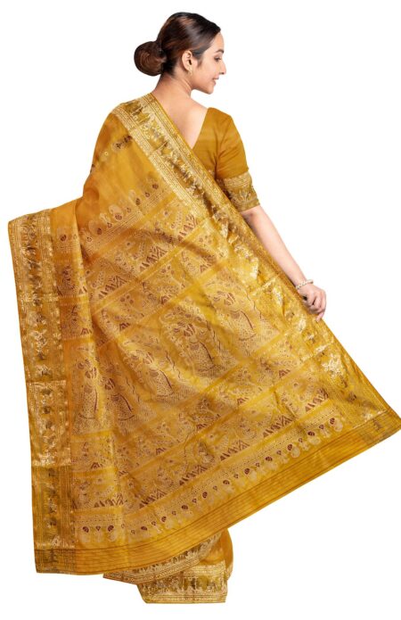 Baluchari Silk Saree - Mustard - Image 3