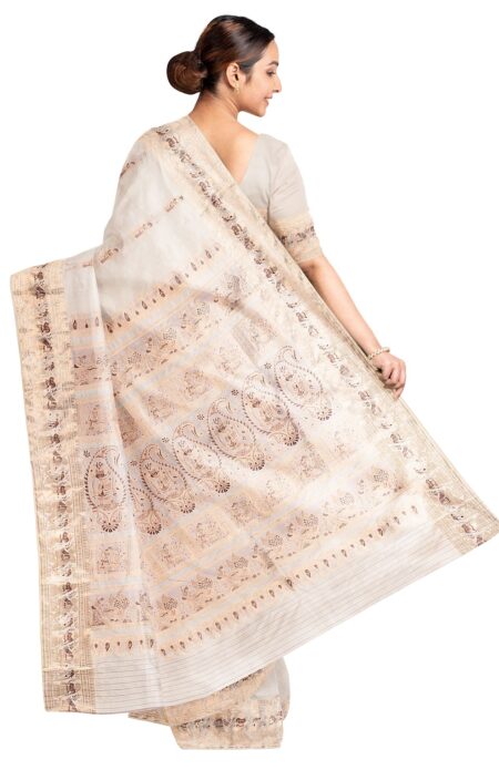 Baluchari Silk Saree - Off-White - Image 3