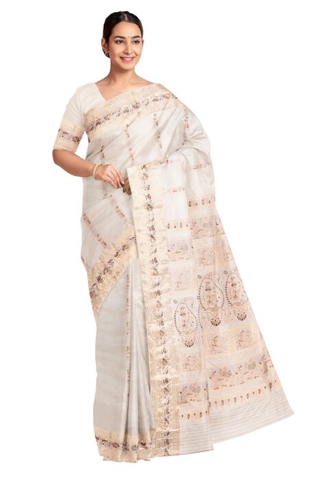 Baluchari Silk Saree - Off-White - Image 2