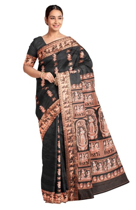 Baluchari Silk Saree - Black - Image 3