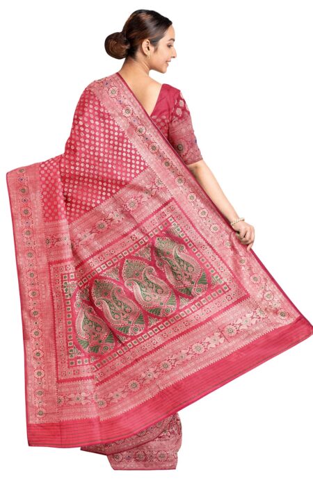Baluchari Pargalani Silk Saree Magenta - Image 3