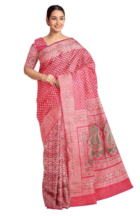 Baluchari Pargalani Silk Saree Magenta - Image 2