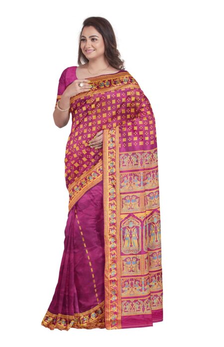 Purple Baluchari Saree with Mina Work - Image 3