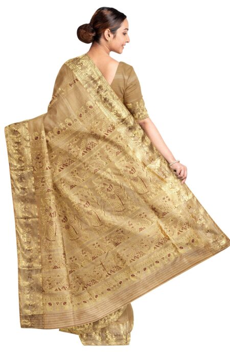 Baluchari Zari Mina Silk Saree - Beige - Image 3