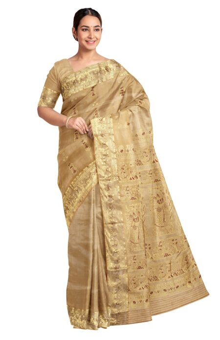 Baluchari Zari Mina Silk Saree - Beige - Image 2