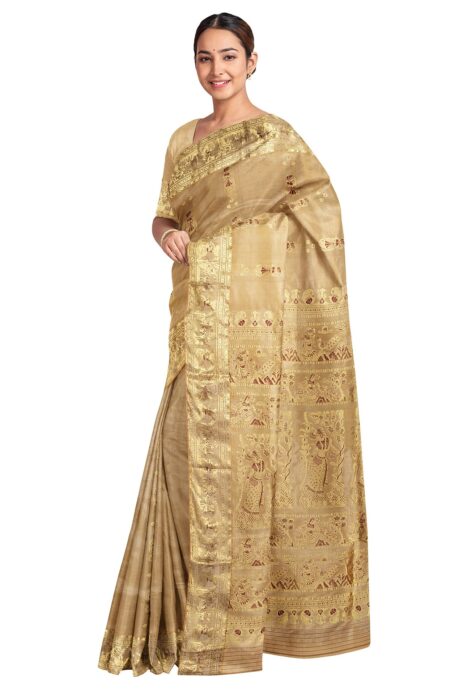 Baluchari Zari Mina Silk Saree - Beige