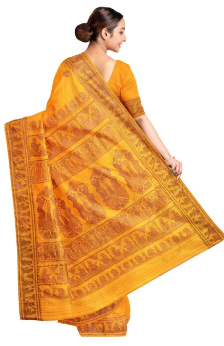 Baluchari Silk Saree - Mustard - Image 2