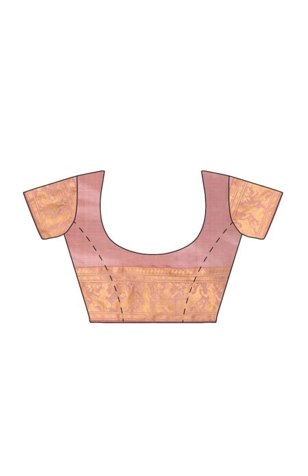 Baluchari Silk Saree - Peach Pink - Image 4