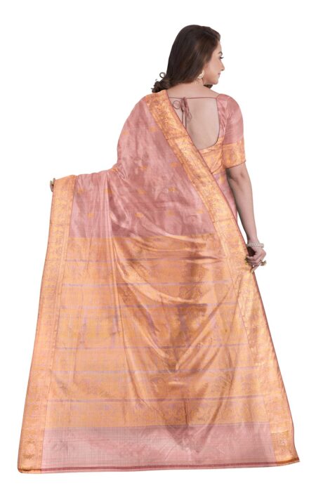 Baluchari Silk Saree - Peach Pink - Image 3