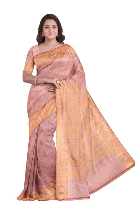 Baluchari Silk Saree - Peach Pink - Image 2
