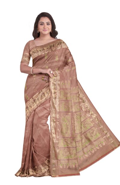 Baluchari Zari Mina Silk Saree - Peach Pink