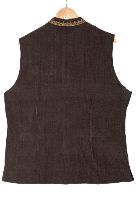 Handwoven Brown Twill Cotton-wool Nehru Jacket - Image 2