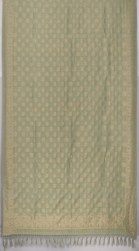 Handwoven Olive Woolen Shawl with Zari Work - Image 2