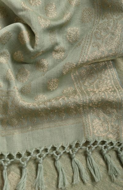 Handwoven Olive Woolen Shawl with Zari Work