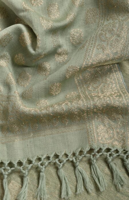 Handwoven Olive Woolen Shawl with Zari Work