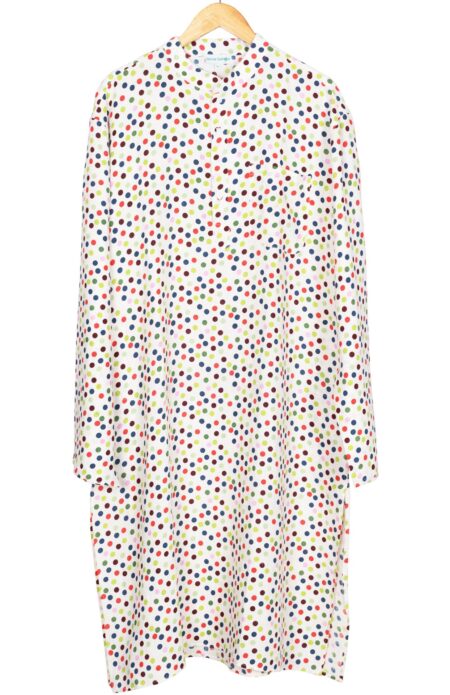 Handwoven Men Linen Kurta in White with Printed Dots