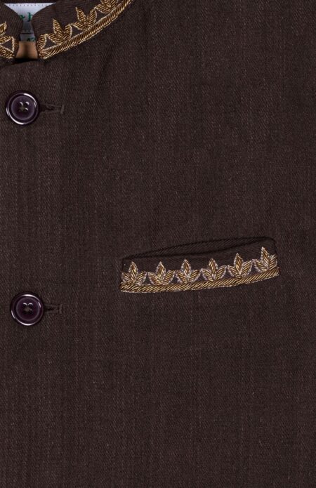 Handwoven Brown Twill Cotton-wool Nehru Jacket - Image 3