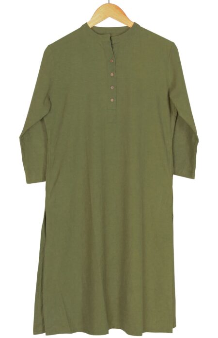 Handwoven Cotton Olive Green Kameez for Women