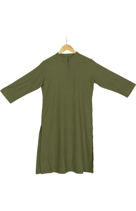 Handwoven Cotton Olive Green Kameez for Women - Image 2