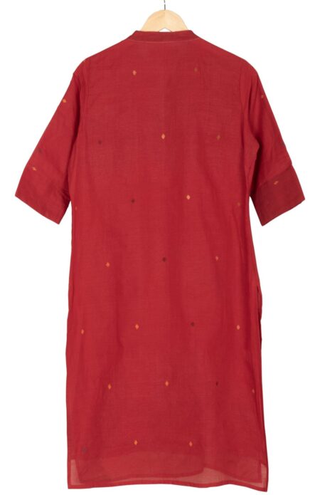 Handwoven Red Cotton Jamdani Kameez for Women - Image 3