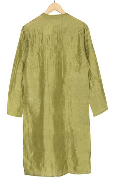Handwoven Men Tussar Silk Kurta in Green with Embroidery - Image 2