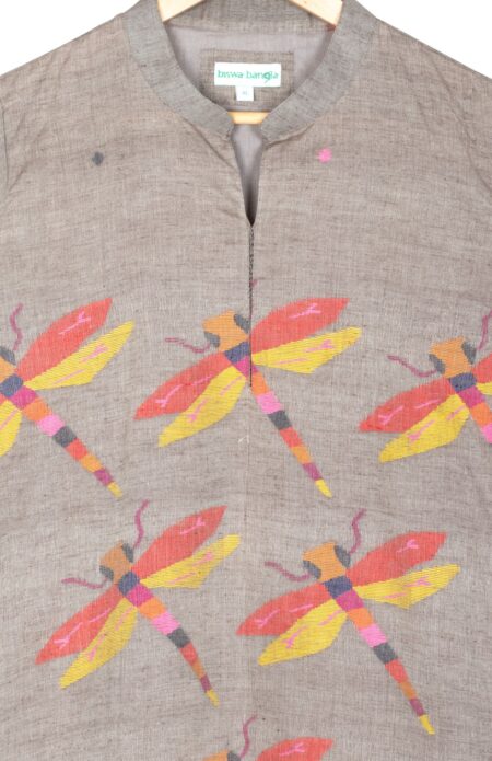 Handwoven Grey Cotton Jamdani Kameez for Women - Image 2