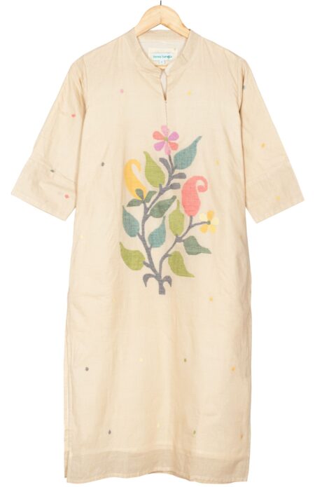 Handwoven Beige Cotton Jamdani Kameez for Women