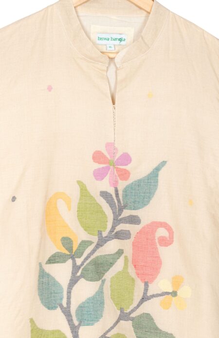 Handwoven Beige Cotton Jamdani Kameez for Women - Image 2