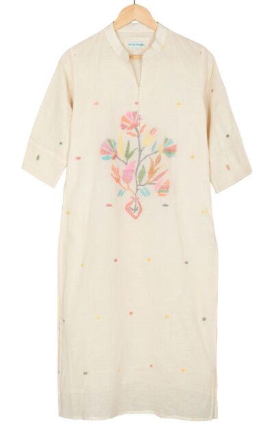 Handwoven Off-white Cotton Jamdani Kameez for Women