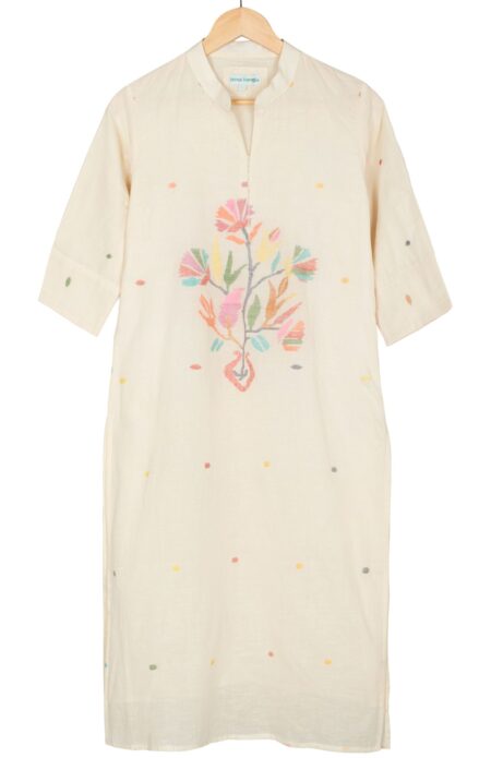 Handwoven Off-white Cotton Jamdani Kameez for Women