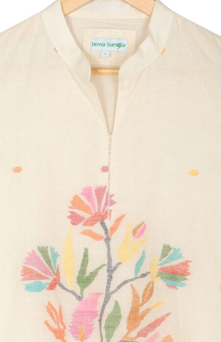 Handwoven Off-white Cotton Jamdani Kameez for Women - Image 2