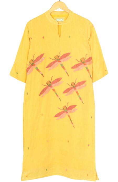 Handwoven Yellow Cotton Jamdani Kameez for Women