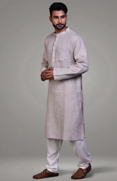 Grey Men's Linen Kurta