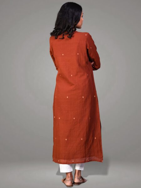 Brown Jamdani Cotton Kameez - Image 3