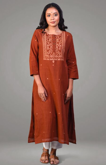 Brown Jamdani Cotton Kameez