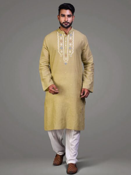 Olive Green Jamdani Cotton Kurta