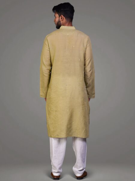 Olive Green Jamdani Cotton Kurta - Image 6