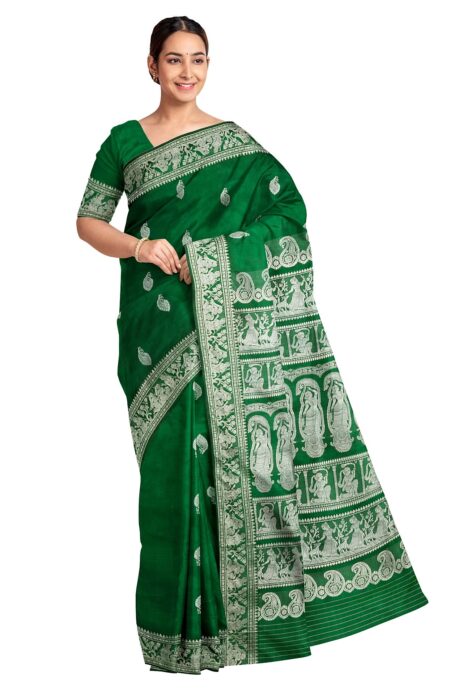 Baluchari Silk Saree Green - Image 3