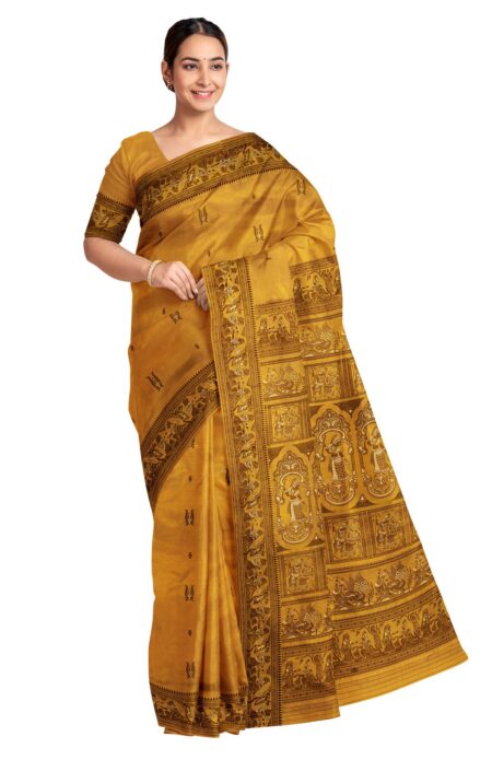 Baluchari Silk Saree Yellow - Image 3