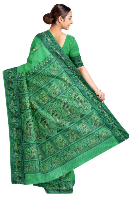 Baluchari Silk Saree - Green - Image 2