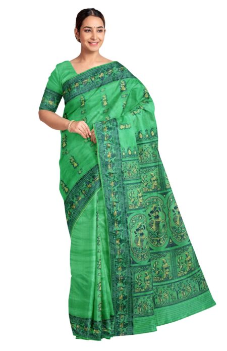 Baluchari Silk Saree - Green - Image 3