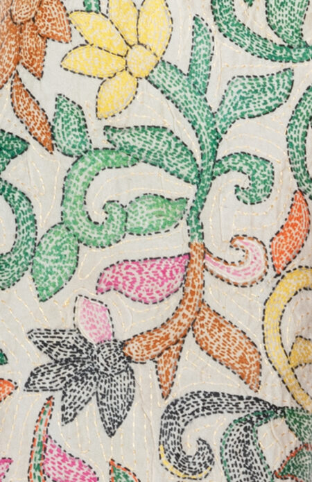 Handwoven Silk Stole with Floral motif Kantha Stitch - Image 2