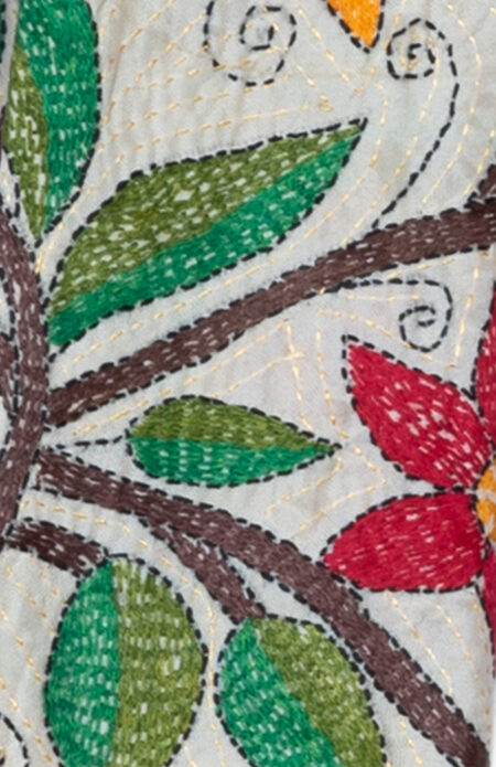 Handwoven Silk Stole with Floral motif Kantha Stitch - Image 2