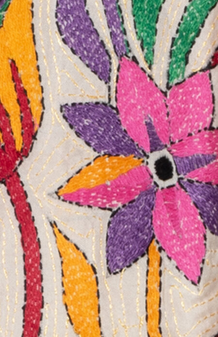 Handwoven Silk Stole with Floral motif Kantha Stitch - Image 2