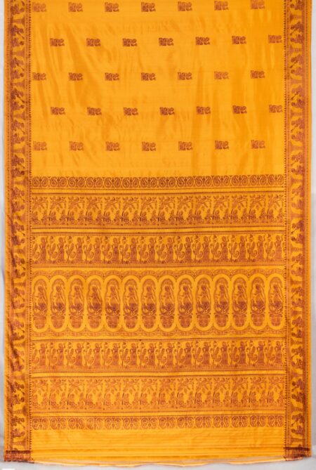 Baluchari Silk Saree - Mustard - Image 6