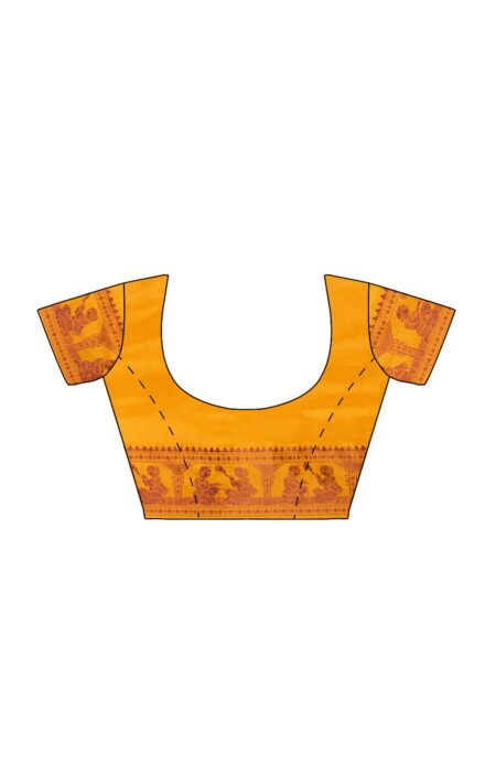 Baluchari Silk Saree - Mustard - Image 7