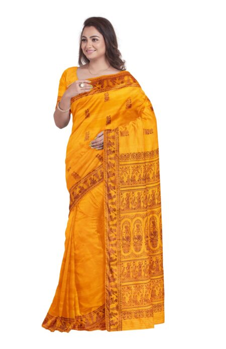 Baluchari Silk Saree - Mustard - Image 4