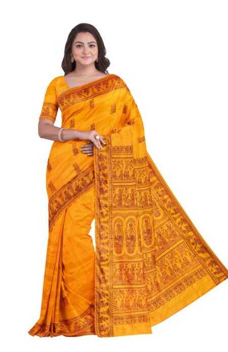 Baluchari Silk Saree - Mustard - Image 2