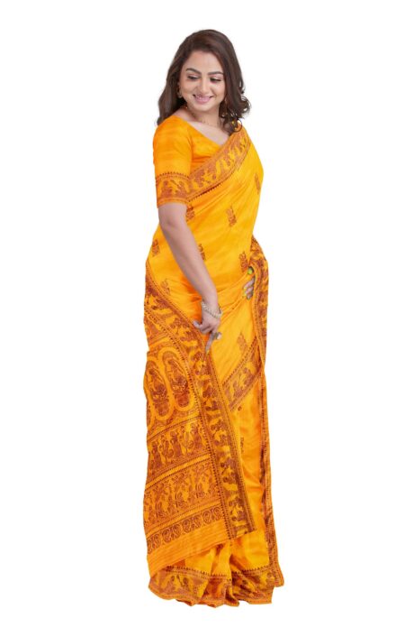 Baluchari Silk Saree - Mustard - Image 5