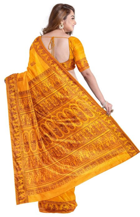 Baluchari Silk Saree - Mustard - Image 3